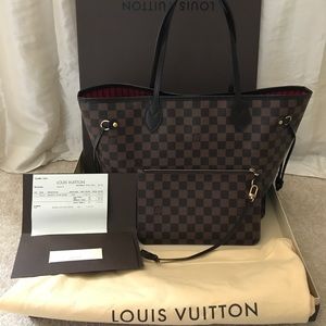 LOUIS VUITTON MM NEVERFULL DAMIER BAG AND POUCH
